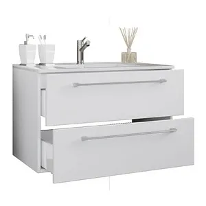 Mid.you Waschtischkombi VCM Badinos, Weiß - Badmöbel-Set mit 2 hängenden Schubladen aus Metall, ideal für einen modernen und platzsparenden Look im Badezimmer.