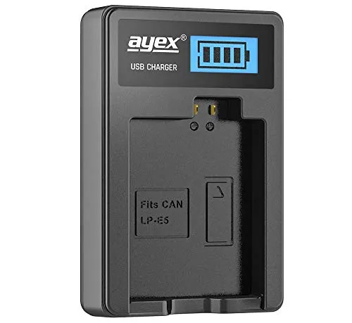 ayex USB Ladegerät Kompatibel mit Canon LP-E5 Akkus für zB 450D 500D 1000D Lädt per USB-C zB an Laptop & Powerbank mit LCD-Ladestandanzeige