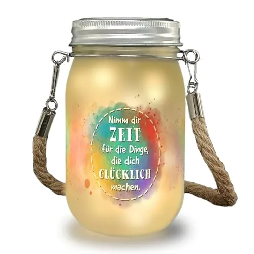 speecheese Nimm dir Zeit für Dinge die glücklich machen Solarlicht mit Spruch ein liebevolles Dekolicht für Freunde Romantisches Glück Motiv Spruch Dekolampe Buntes Farbflecken Licht Frauen