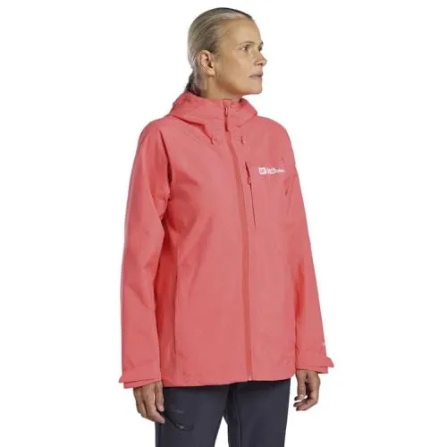 JACK WOLFSKIN TEMPEST 2L JKT W, Damenjacke in sunset-coral - Funktionsjacke aus TEXAPORE ECOSPHERE PRO, winddicht und atmungsaktiv, mit verstellbarer Kapuze für optimalen Wetterschutz bei jedem Abenteuer.