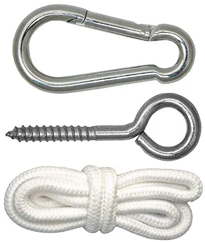AMANKA Befestigung für Hängesessel Hängestuhl schwere robuste Metall Ausführung Karabinerhaken Ringschraube Seil Befestigungsset Aufhänge Set für Hängematte Belastbarkeit bis ca. 160 KG