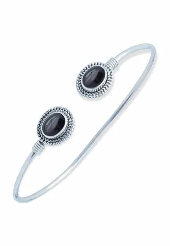 mantraroma Armband 925 Silber Onyx schwarzer Stein Edelstein Armreif Silber Damen Sterling Silber Geschenk (MAR-002-03)