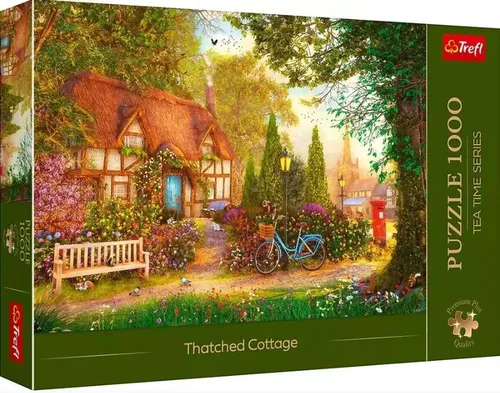 Trefl Premium Plus Quality - Puzzle Tea Time: Häuschen mit Strohdach, 1000 Teile, nostalgisches Design und umweltfreundliche Materialien, inkl. Poster zum leichteren Zusammensetzen
