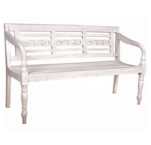 Lomadox Gartenbank GAZA-120 - 3-Sitzer aus massivem Mahagoni in Weiß-Antik - Elegante 3-Sitzer Gartenbank aus robustem Mahagoni, ideal für entspannte Stunden im Garten. Maße: 150 x 52 x 87 cm, Selbstmontage erforderlich.