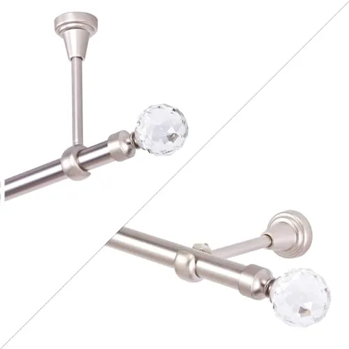 Gardinenstange 400 cm, 1-läufig, Chrom Matt, Vorhangstange mit Kristallkugel, für Wandmontage- oder Deckenbefestigung