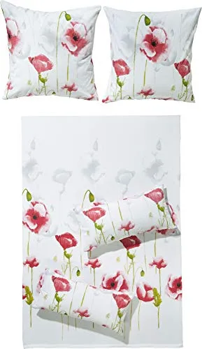 Erwin Müller Bettwäsche Seersucker, 2-teilig, Blumen - Bettwäsche-Sets aus 100% Baumwolle, pflegeleicht und mit floralem Design in rot-grün-weiß, ideal für einen frischen Look im Schlafzimmer.