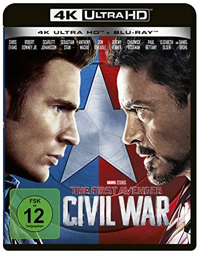 The First Avenger: Civil War (4K Ultra-HD) (+ Blu-ray 2D) - Actionfilm, Freigegeben ab 12 Jahren, erleben Sie die packenden Kämpfe zwischen Superhelden in atemberaubender 4K Ultra-HD-Qualität.