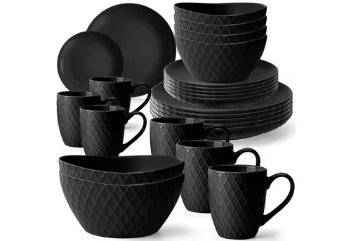 MiaMio Tafelservice Tafelservice 24tlg Geschirrset 6 Personen Kombiservice Keramik Schwarz (24-tlg), 6 Personen, Keramik