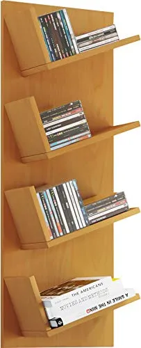 VCM Holzregal hängend Lansi Mini - Bücherregal, elegantes hängendes Design für platzsparende Aufbewahrung, ideal für CDs, DVDs und Bücher mit 4 Fächern, Maße: H. 90 x B. 33 x T. 16 cm.