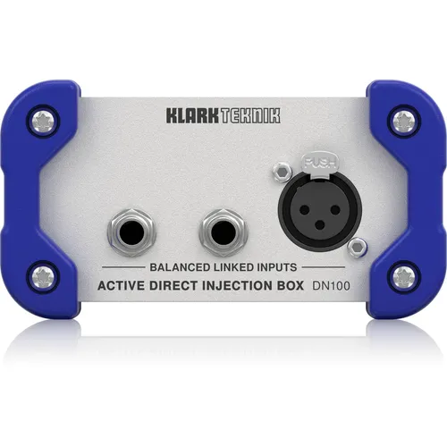 Klark Teknik DN100 V2 Active DI Box - Aktive DI Box mit 48V Phantomspeisung und 20 dB PAD, ideal für professionelle Audioanwendungen, robustes Aluminiumgehäuse und kompakte Größe für einfache Handhabung.