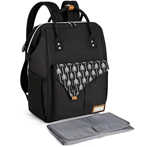 Lekebaby Baby Wickelrucksack Wickeltasche mit Wickelunterlage Multifunktional Große Kapazität Babytasche Reisetasche für Unterwegs, Schwarz