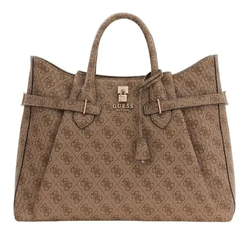 GUESS Handtasche Schultertasche Yesba Girlfriend Satchel Bag Latte Logo braun