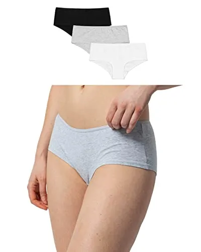 Snocks 3er Pack Hipster - Damen Baumwolle Panties - Gr. M, Weiß/Grau/Schwarz - Bequeme Snocks Hipster Unterwäsche für Damen aus 95% Baumwolle und 5% Elasthan. Nahtloses Design für ein unsichtbares Tragegefühl und elegantes Aussehen im Alltag. Hoher Komfort ohne einschnürendes Gummiband.