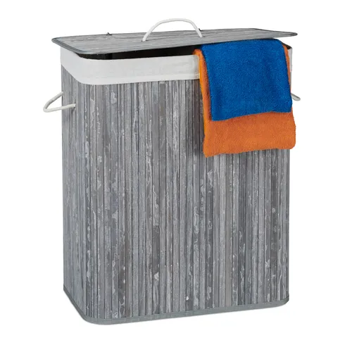 relaxdays Wäschesortierer Wäschekorb Bambus mit 2 Fächern - Praktischer Wäschekorb aus pflegeleichtem Bambus mit 2 Fächern zur optimalen Wäschesortierung und einem waschbaren Wäschesack. Ideal für ein aufgeräumtes Badezimmer.