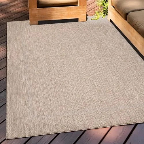 Teppium Outdoor Teppich Wetterfest 60 x 100 cm Beige Sisal Optik - Küchenläufer Waschbar rutschfest, Wasserfest, Bordüre, Pflegeleicht - Ideal für Balkon, Terassen, Garten, Camping oder Küche