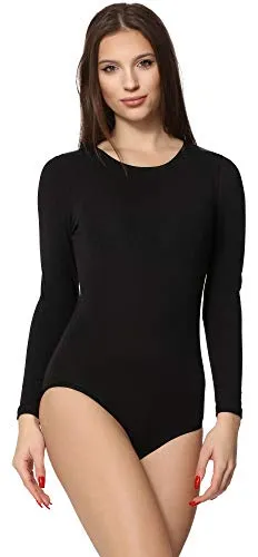 Merry Style Damen Langarm Body MS-114 (Schwarz, L)