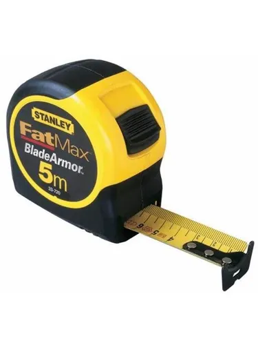 Stanley Rollbandmaß 5m Fat Max - 0-33-720 - Taschenbandmaß mit 5m Länge, extra robust und ideal für präzise Messungen auf der Baustelle.