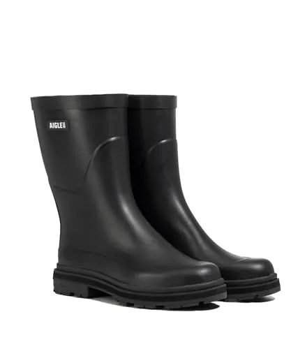 Aigle Damen Mid Rain Gummistiefel - 9000 Schwarz, 37 EU - Wanderschuhe mit leichtem, komfortablem Naturkautschuk-Obermaterial und strapazierfähigem Futter für optimalen Halt und Dämpfung. Ideal für urbane Abenteuer und regnerische Tage.