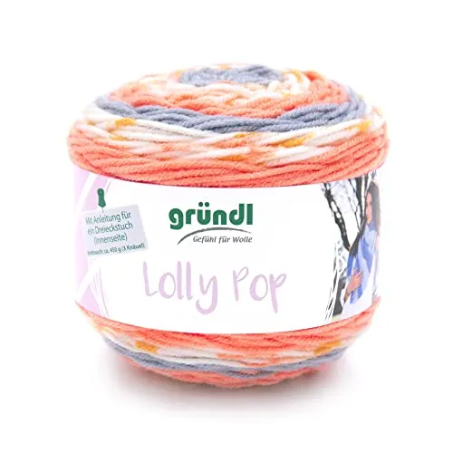 Gründl Lolly Pop Häkel- und Strickgarn (Wollähnliches und waschbares Universalgarn 100% Polyacryl, 150 g / 240 m, Nadelstärke: 5-6, 150 g), manderine-orange-zinn-weiß color