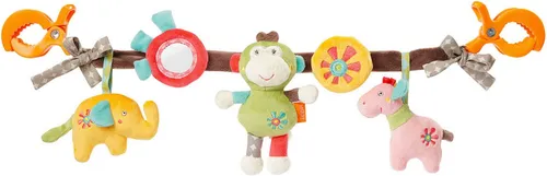 Fehn Kinderwagenkette Classic Stars, Safari - Niedliche Kinderwagenkette mit flexiblen Anhängern für Babys ab 0 Monaten. Fördert spielerisch die Hand-Auge-Koordination und sorgt für Freude unterwegs. Mit Quietsche, Rassel und Spiegel für abwechslungsreiche Unterhaltung!