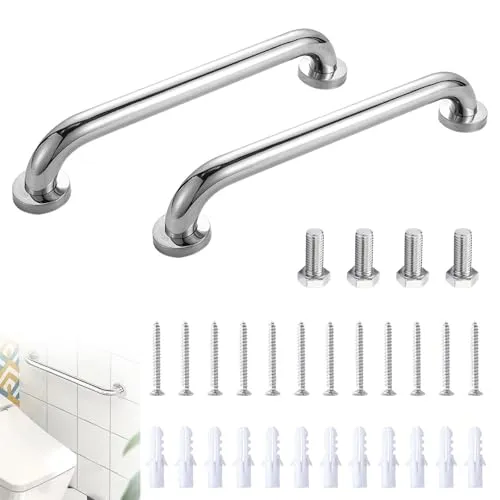Edelstahl Haltegriff Dusche, 30cm Sicherheitsgriff für Senioren - 2er Set - Griffstangen für das Bad: Rutschfester Haltegriff aus hochwertigem Edelstahl, bis zu 300 Pfund belastbar, ideal für Sicherheit in Dusche und Badewanne.