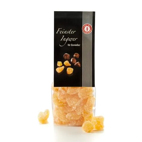 Schrader | Kandierter Ingwer | Weiche, mild-würzige Ingwerstücke | mit Zuckerglasur | 200g