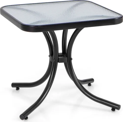 GOPLUS Gartentisch Metall 50cm – Wetterfester Beistelltisch mit Glasplatte