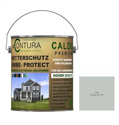Contura Wetterschutzfarbe 500ml. Holz Dauerschutzfarbe Deckend Buntlack Holzfarbe Holzlasur Seidenmatt (Grau - RAL 7035 Analog)