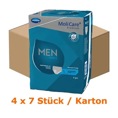 MoliCare Premium Men Pants 7 Tropfen L, 28 Stück - Inkontinenzeinlagen für Männer, diskrete und atmungsaktive Pants mit gezieltem Schutz für sicheren Alltagseinsatz bei Blasenschwäche.