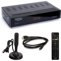 Xoro HRT 8730 DVB-T2 HD Receiver mit Antenne & HDMI - FullHD für flexibles Fernsehen - Vielseitiger FullHD-Receiver für DVB-T2 HD und unverschlüsseltes Kabelfernsehen. Inklusive USB-Recorder-Funktion und 6 Monate freenet TV gratis für brillantes Fernsehen ohne Kabel.
