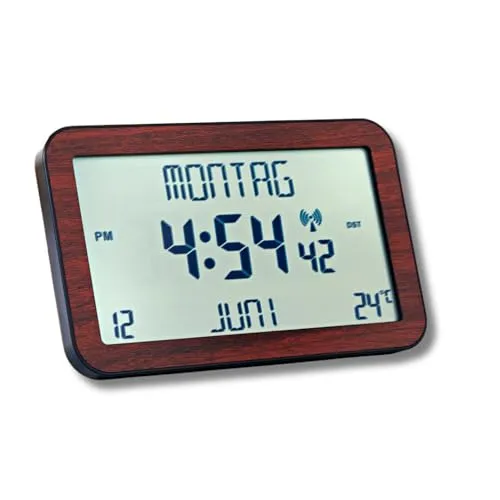 Pagen® Digitale Wanduhr XL mit großem Display – Digitale Funkuhr mit Temperaturanzeige, Datum & Tag – große Ziffern für Gute Lesbarkeit - Holzoptik - batteriebetrieben - 6 Sprachen einstellbar 3