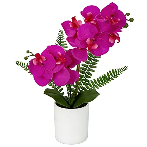 Briful Kunstblume Orchidee Künstlich Phalenopsis Blumen im Keramiktopf Kunstpflanze für Home Office Hochzeit Heiratsantrag Dekoration Weiß Rosa Violett