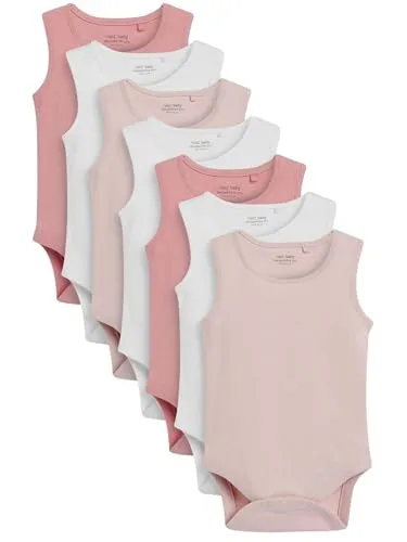 NEXT Baby Mädchen Bodys mit Trägern, 7er-Pack Rosa/Weiß 68-74