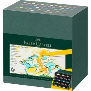 Faber-Castell 167193 - Tuschestifte Pitt Artist Pen Brush, 60er Atelierbox - Fineliner Set mit 60 pigmentierten, wasserfesten Tuschestiften für kreative Projekte. Ideal für Skizzen und Illustrationen dank flexibler Pinselspitze.