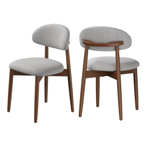 WOLTU Esszimmerstühle 2er Set Polsterstuhl Grau | Massivholzbeine, Ergonomische Lehne, Chenille-Stoff, Für Kleine Wohnung, Für Esszimmer, Küche, Auch für Schminktisch