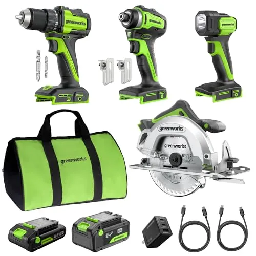 GREENWORKS 24V Akku Werkzeug Set 4-teilig