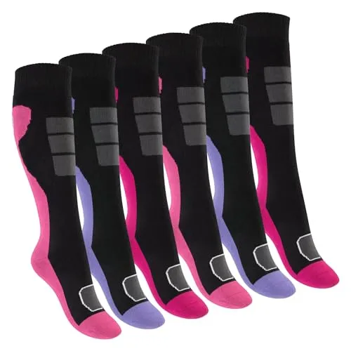 Footstar Kinder Outdoor Kniestrümpfe (6 Paar) Bunte Strümpfe mit Thermo-Effekt - Variante 1 Lila Pink 35-38