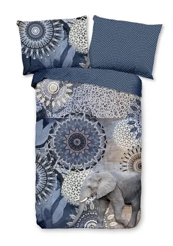 Traumschloss Bettwäsche Comfort Baumwolle, Flanell, 2-teilig, blaue Mandalas mit Elefant - Bettwäsche-Sets aus 100% Baumwolle, ideal für kalte Nächte mit wärmender Flanell-Oberfläche und praktischem Reißverschluss für einfaches Beziehen.