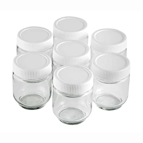 LACOR, 69244, 7 Stück, Joghurtbecher, transparentes Glas mit Schraubdeckel für jeden Joghurt, BPA-frei und spülmaschinenfest, Fassungsvermögen 190 ml