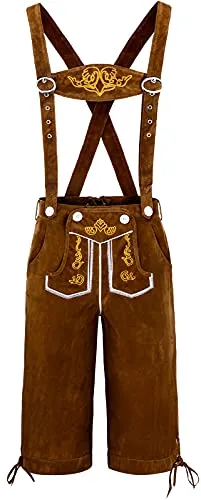 COSAVOROCK Trachten Lederhose Herren Trachtenlederhose Trachtenhosen Bayerische Oktoberfest Outfit Braun XXL