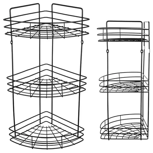 KADAX Duschablage Ecke, Badezimmer Organizer, Eckregal, Badregal, Duschregal, Duschgel und Shampoo Halterung für Dusche, Duschkorb (Schwarz, 3 Etagen)