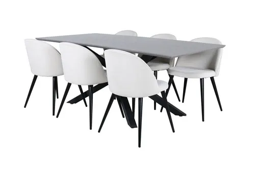 ebuy24 Essgruppe PiazzaGRBL - 7-teilig mit grauem Esstisch und 6 Samtstühlen - Essgruppe mit grauem Esstisch und 6 eleganten Samtstühlen, ideal für stilvolle Essbereiche und hohe Langlebigkeit durch hochwertige Materialien.