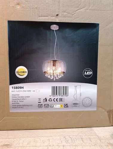 Pendellampe Hängeleuchte 5-flammig aus Metall und Glas - Elegante Hängeleuchte für Wohn- und Essbereiche, verleiht mit rauchfarbenem Glas und Kristallen eine besondere Atmosphäre. Individuell gestaltbar durch 5 E14-Leuchtmittel.