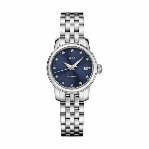 Mido Damen Uhr M0390071104600 Baroncelli Lady Twenty Five - Elegante Armbanduhr mit 25 mm Durchmesser, funkelnden Diamanten und hochwertigem Automatik-Werk. Ideal für stilbewusste Damen, die zeitlosen Chic schätzen.