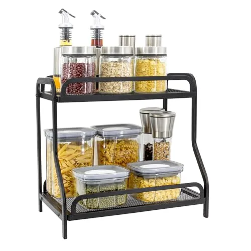 Womanht Badezimmer-Organizer mit 2 Ebenen, multifunktional, Make-up-Organizer, Regal und Küchenregal, Aufbewahrung von Kosmetika und Gewürzen (schwarz)