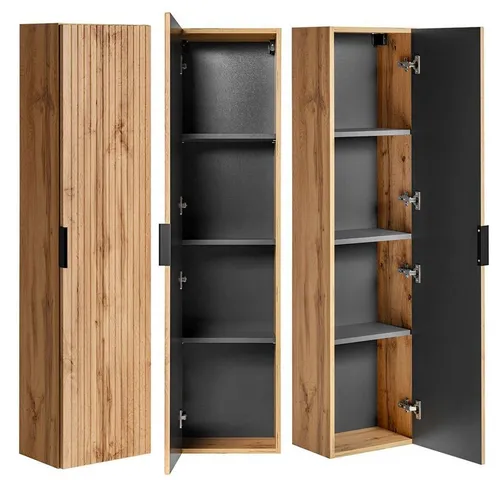 Lomadox Badezimmerschrank Hochschrank 2-türig - Hoch- & Midischränke fürs Bad, schmaler 35 cm Hochschrank in Wotan Eiche mit Soft Close Türen und verstellbaren Einlegeböden für optimalen Stauraum.