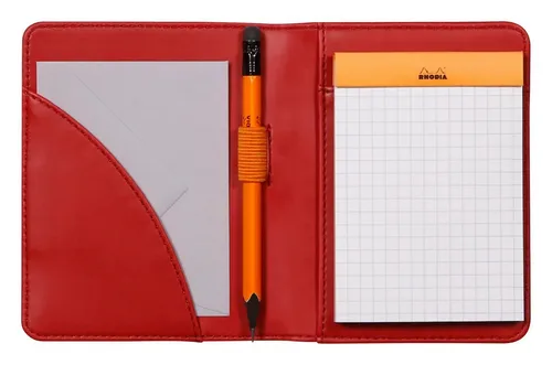 EXACOMPTA Organisationsmappe A7 Mohnrot - Dokumentenablage für Block oder Notizheft, aus italienischem Kunstleder mit echtem Nähte und praktischem Stiftehalter für optimale Organisation.