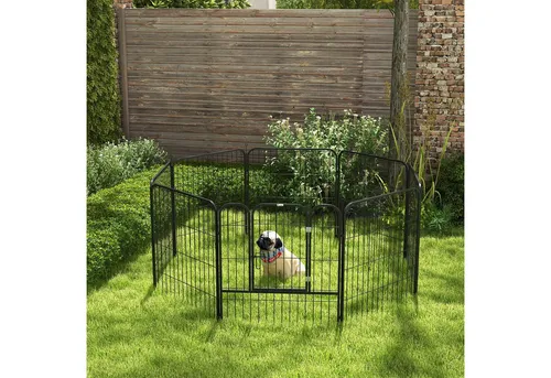 PawHut Freigehege Laufstall, Laufgitter, individuell, gestaltbar, aus Metall, für Tiere, Schwarz