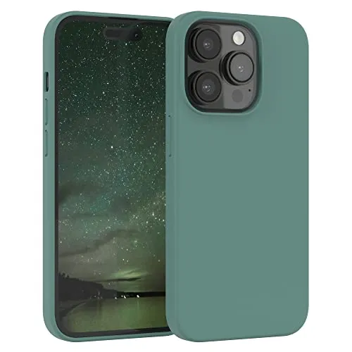 EAZY CASE Premium Silikon Handyhülle kompatibel mit iPhone 14 Pro Slimcover mit Kameraschutz und Innenfutter, Silikonhülle, Schutzhülle, Bumper, Handy Case, Hülle, Softcase, Nacht Grün