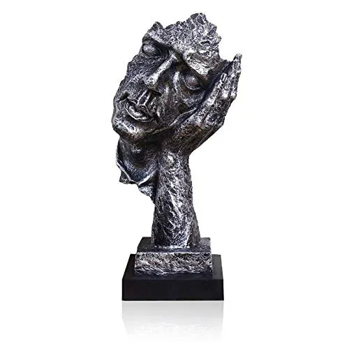 LEPENDOR Abstrakter und kreativer Schreibtisch Dekorationen Die Gesichtsdenker Statue, Handgefertigte Stille Männer Statuen Harz Abstrakte Skulptur Büro Home Decor Figur Geschenk - Kein Hear, Silber
